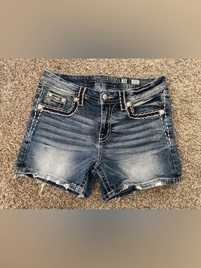 Women’s Miss Me Patriotic USA Blue Mid-Rise Denim Jean Easy Shorts Size 28